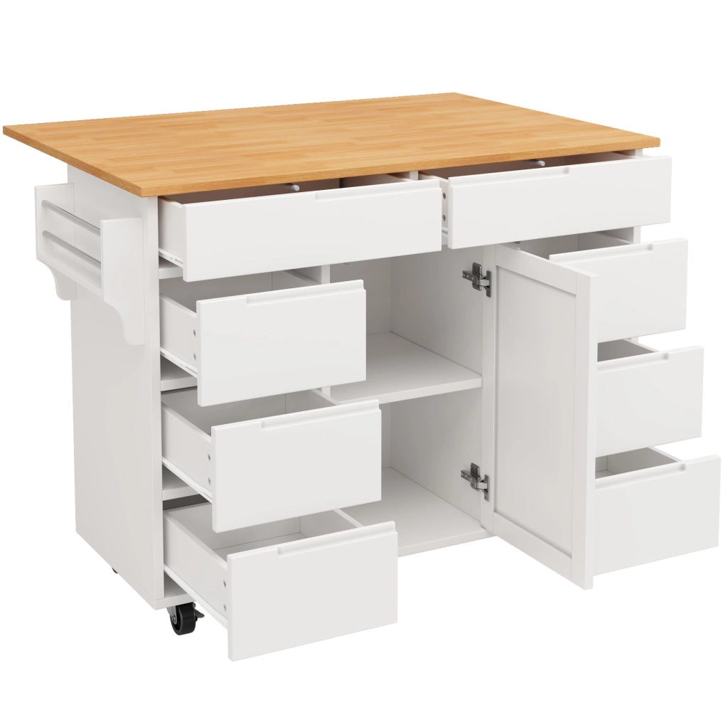 Isola da Cucina Mobile con Piano Ribaltabile 122 x 74.5 x 91.5 cm Bianca - per Cucina e Sala da Pranzo