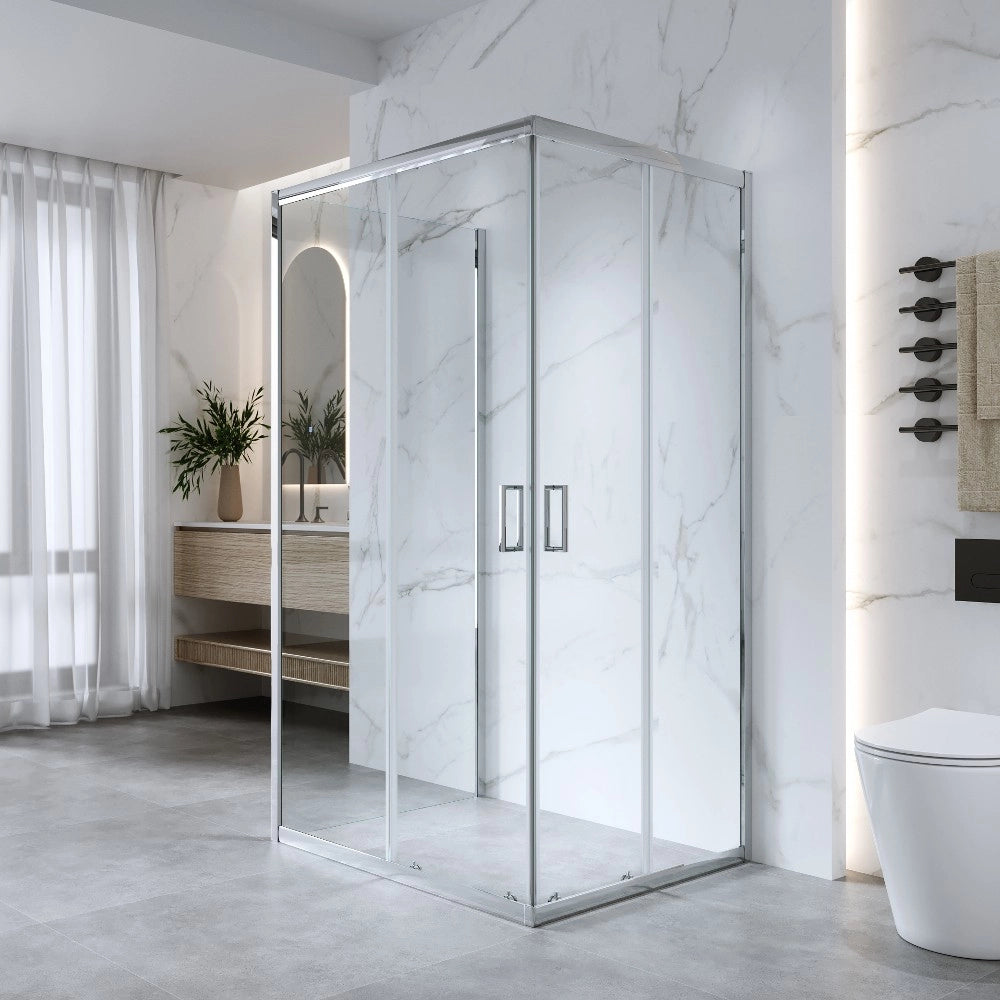 Box Doccia 3 Lati 70x90x70 Cm H185 cm vetro Trasparente 6 mm Apertura Scorrevole| Kiro