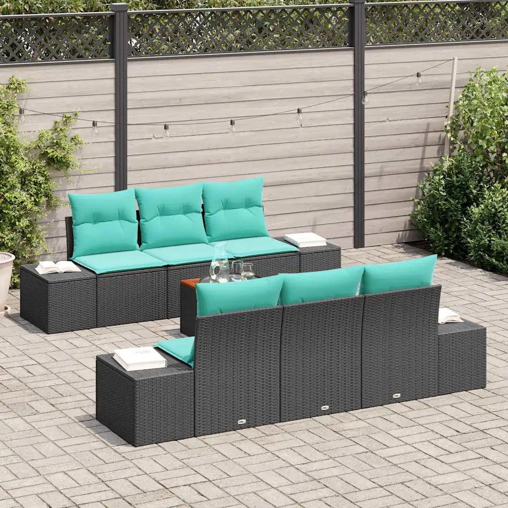 Set Divano da Giardino 7 pz Nero e Turchese polyrattan 3356576