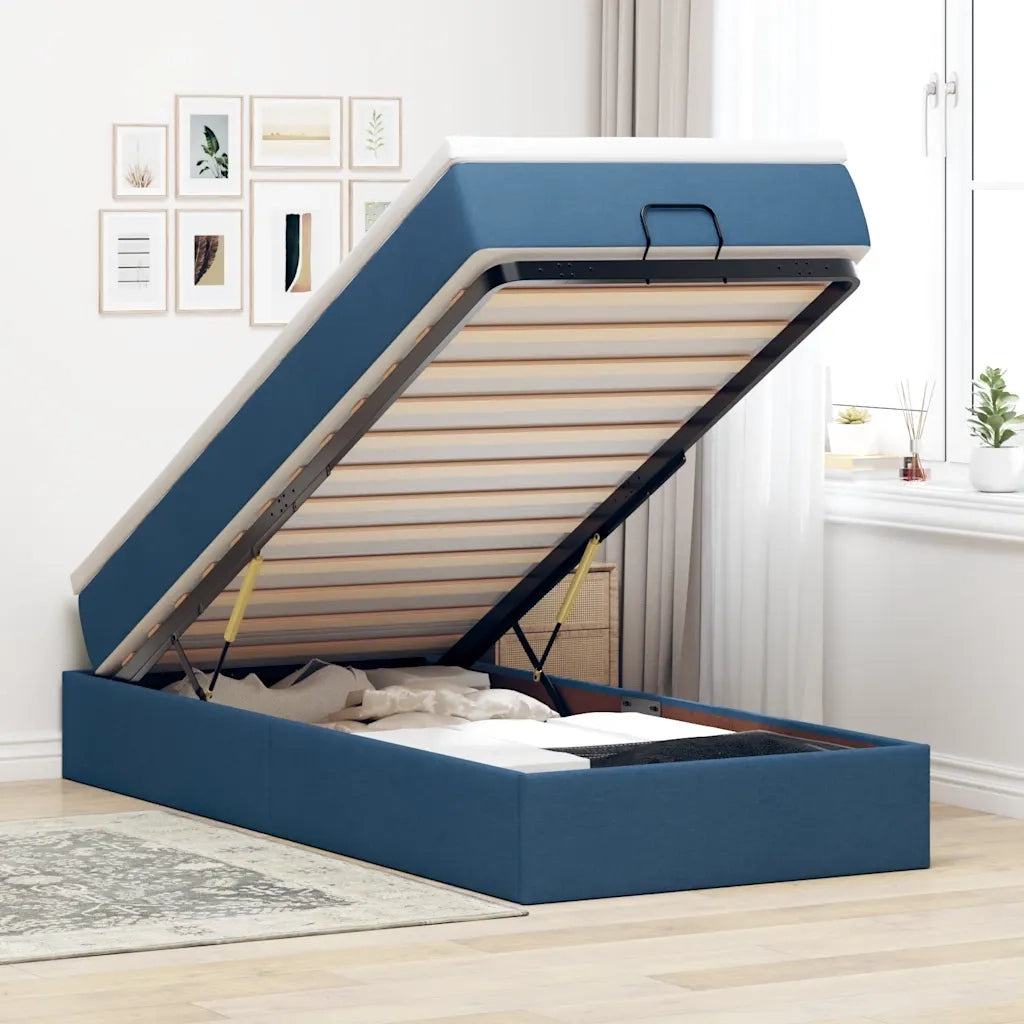 Struttura Letto Pouf con Materasso-Giroletto Blu 80x200 cm in Tessuto