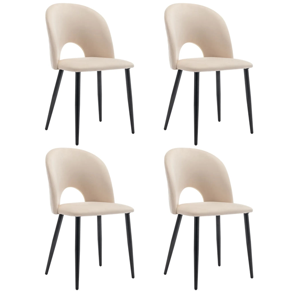 Set da pranzo moderno: tavolo 140x80 cm con piano in MDF bianco e gambe nere, 4 sedie in velluto beige con motivo a diamante e gambe regolabili