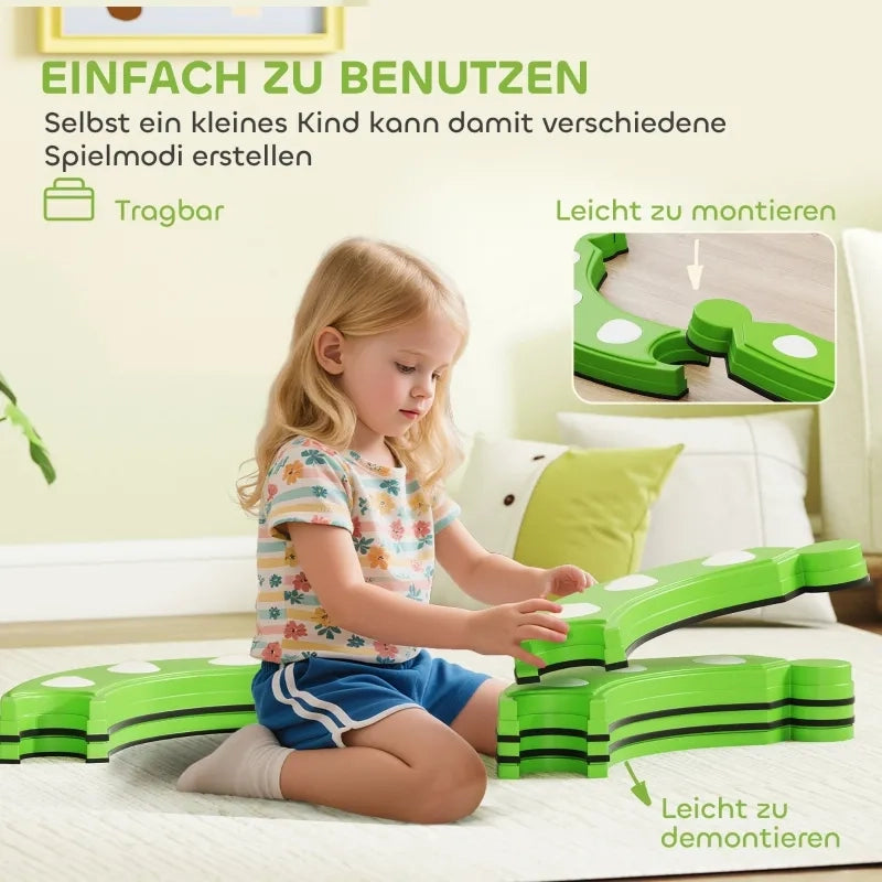 Trave di equilibrio, 6 segmenti curvi, rilievi sensoriali, portata 50 kg, verde