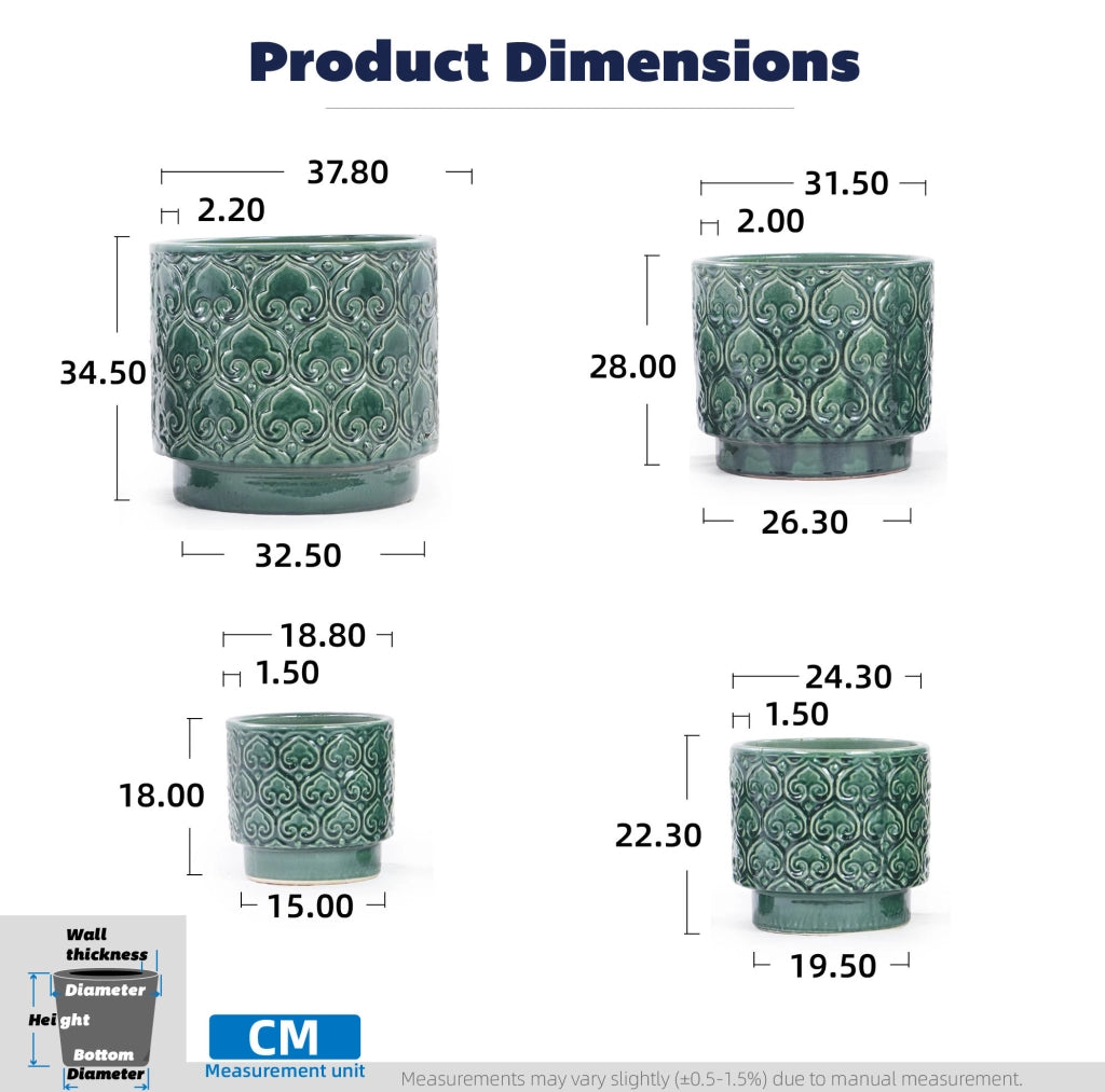 Vaso in Ceramica Artigianale Ø38 cm Verde Smeraldo Lucido con Decorazione a Rilievo a Cuore, Drenaggio e Resistente al Gelo per Piante da Interno e Giardino