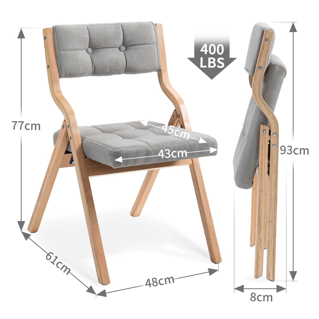 Sedie Pieghevoli Imbottite con Cuscino, Set 2 Pezzi ¨C Xylo ¨C Grigio, Legno, Cucina Pranzo