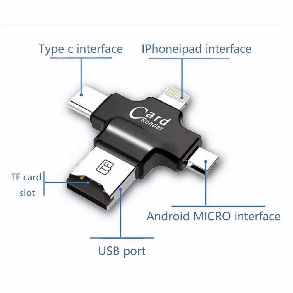 Trade Shop - Lettore Schede 4 In 1 Microsd Android Ios Windows Pc Card Reader Fat32 Bianco -