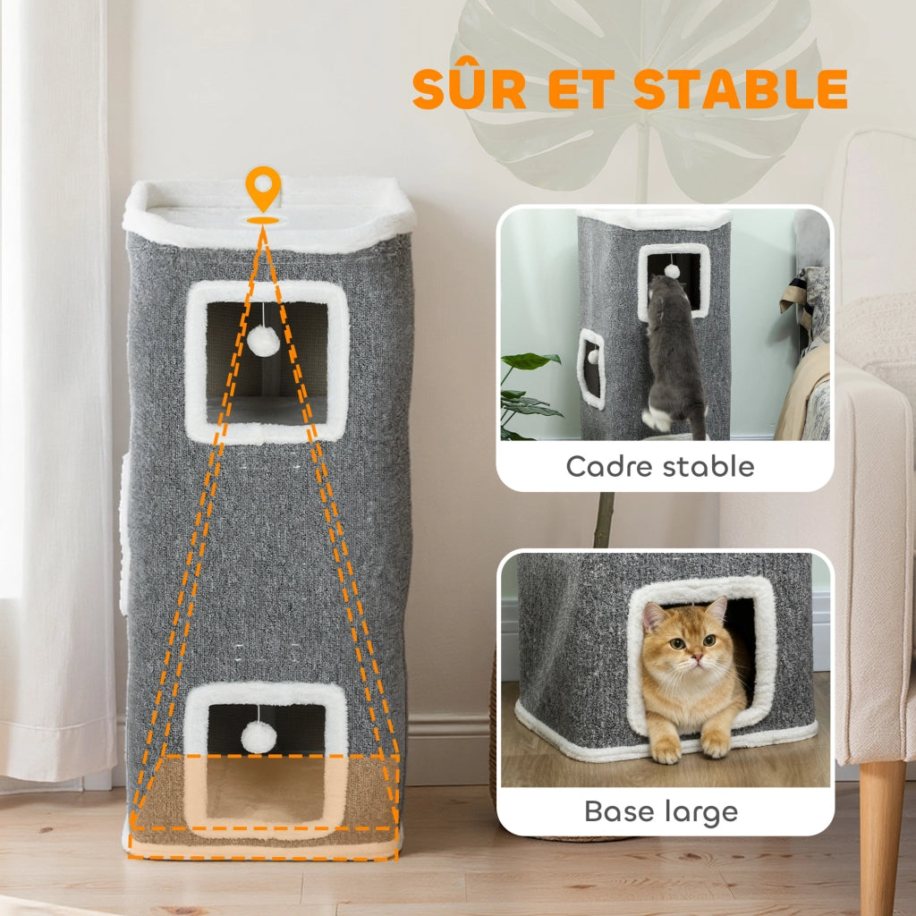 Albero Gatto 4 Livelli con Palla e Piattaforma ¨C Zephmum ¨C Grigio 41x41x100 cm