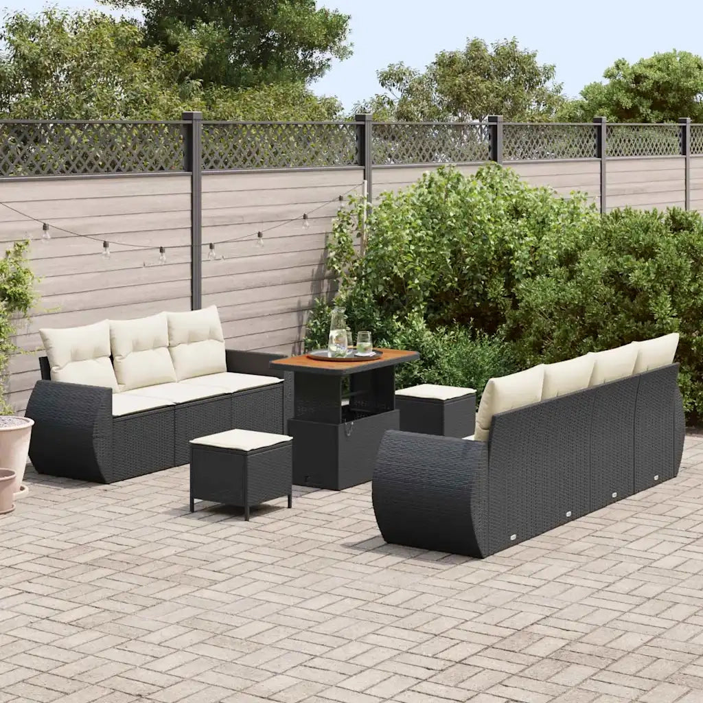 Set Divano da Giardino con cuscino 10 pcs Nero polyrattan