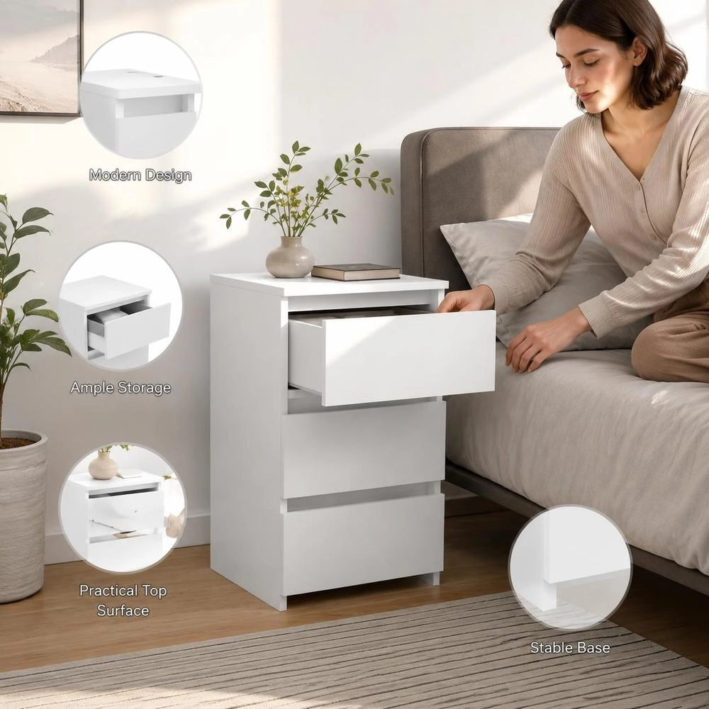 White Bedside Table 40x35x62.5 Cm, Engineered Wood