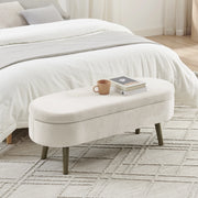 Panca contenitore beige in tessuto chenille con struttura in legno massello, 110x40x42 cm, 20L capacità, per soggiorno, camera e ingresso