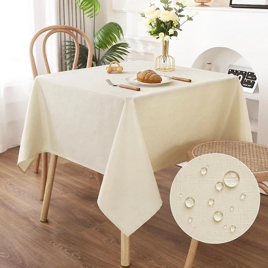 Tavolino Coperto Beige, 120x120cm Coperture per Tavolo con Aspetto di Lino, Realizzato in Poliestere Idrorepellente con Effetto Lotus, Resistente ai Graffi per Salotto, Cucina, Terrazza, Giardino