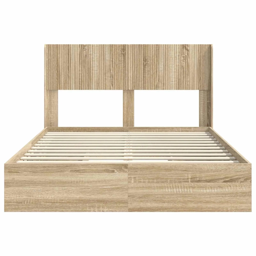 Struttura del letto con stoccaggio e testata-Giroletto con contenitore Rovere Sonoma 834744
