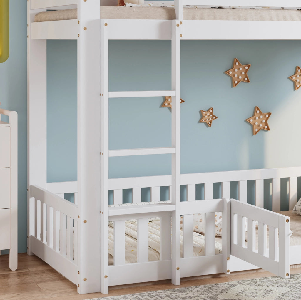 Letto a soppalco per bambini 90x200 cm con scala ad angolo in pino bianco