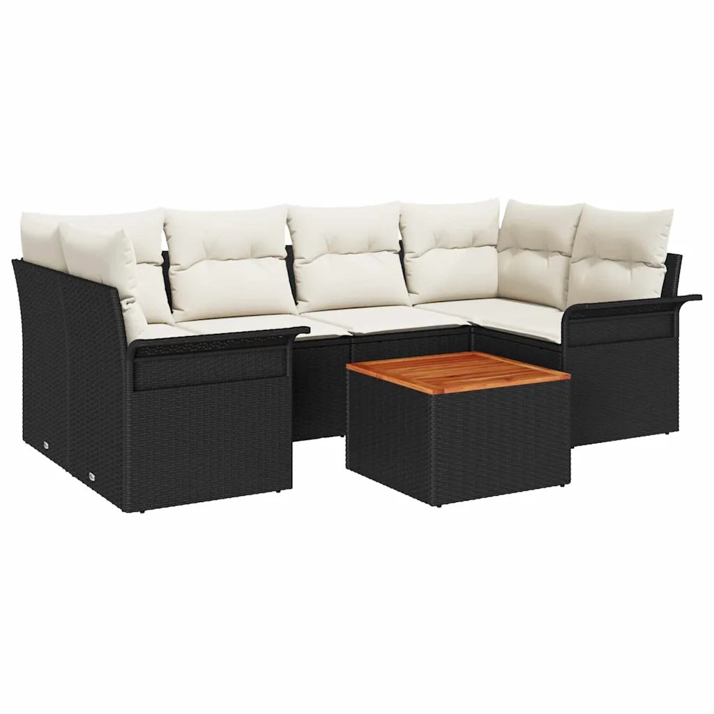 Set Divano da Giardino con cuscino 7 pcs Nero polyrattan 3347278