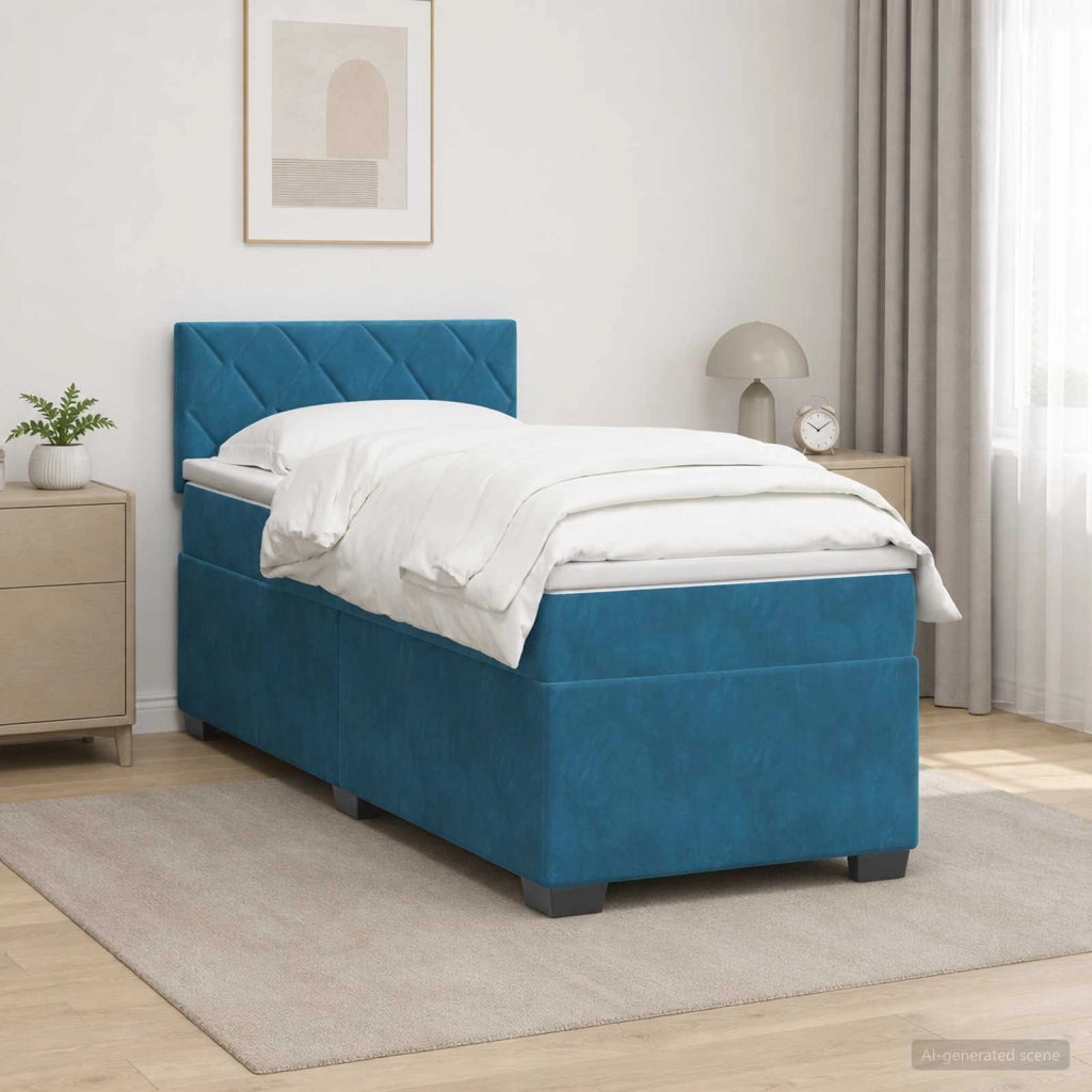 Letto con Box Spring, Materasso e LED Blu 90 x 200 cm Velluto 3452112
