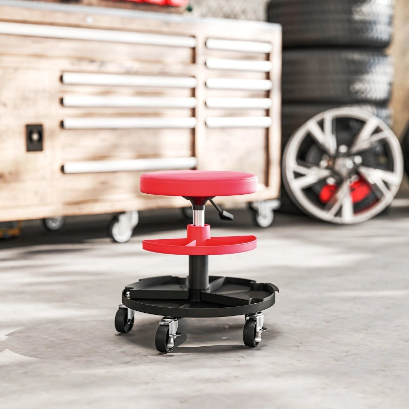 SGABELLO da officina con ruote regolabile in altezza 40-51 cm acciaio rosso