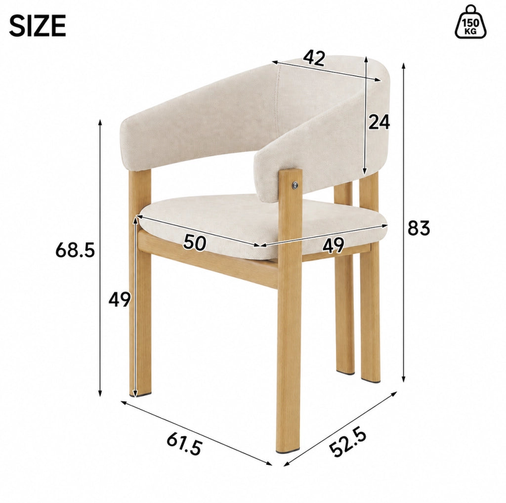 Set 4 sedie da pranzo con braccioli in metallo effetto legno e lino beige HOMVRA