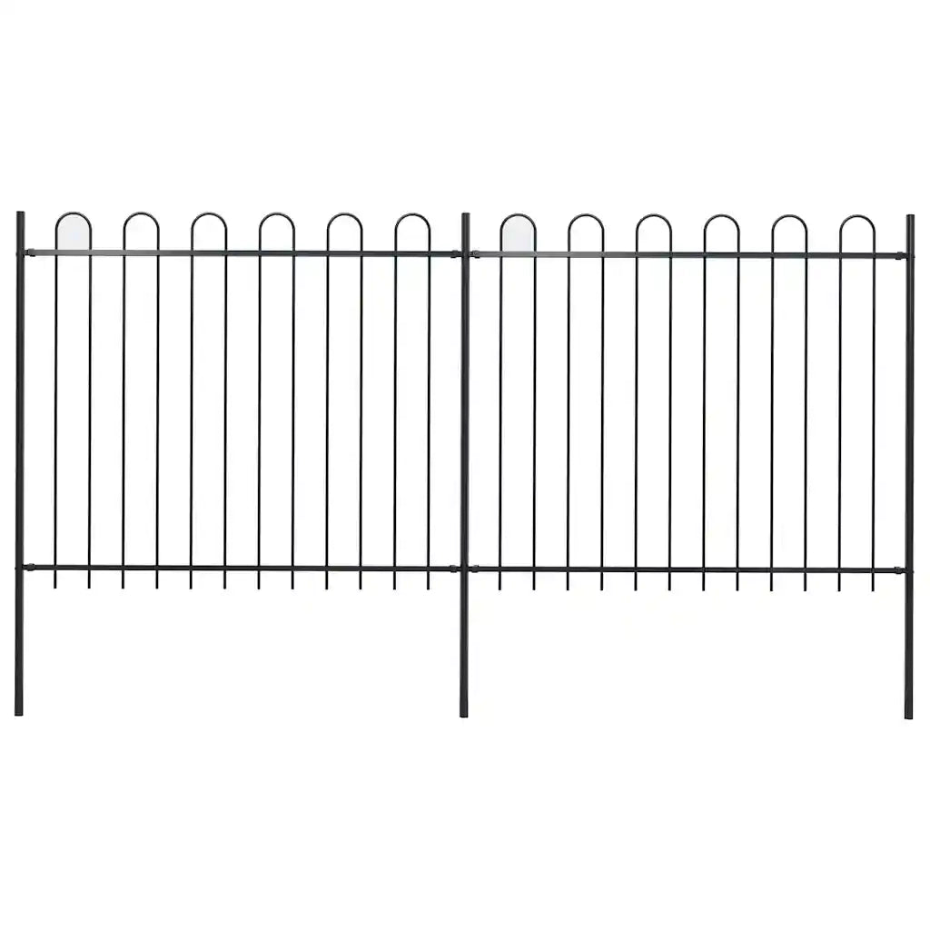Recinzione da Giardino | Recinzione da cortile con parte superiore ad anello in acciaio 359x150 cm nera