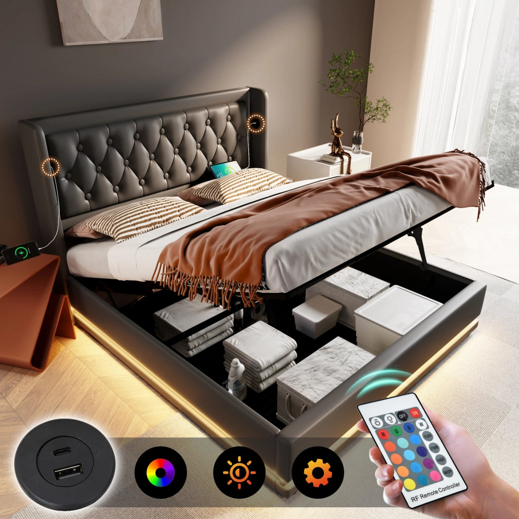 Letto matrimoniale 160x200 cm nero con contenitore
