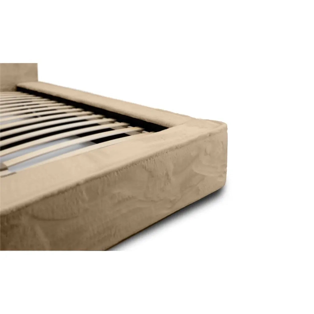 Letto contenitore ORLANE – Beige Polvere di miele polare – 140x200 cm – Rete sollevabile – Design di alta gamma