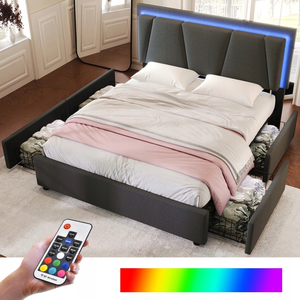 Letto singolo 140x200 - Xylo - Grigio con USB e 4 cassetti
