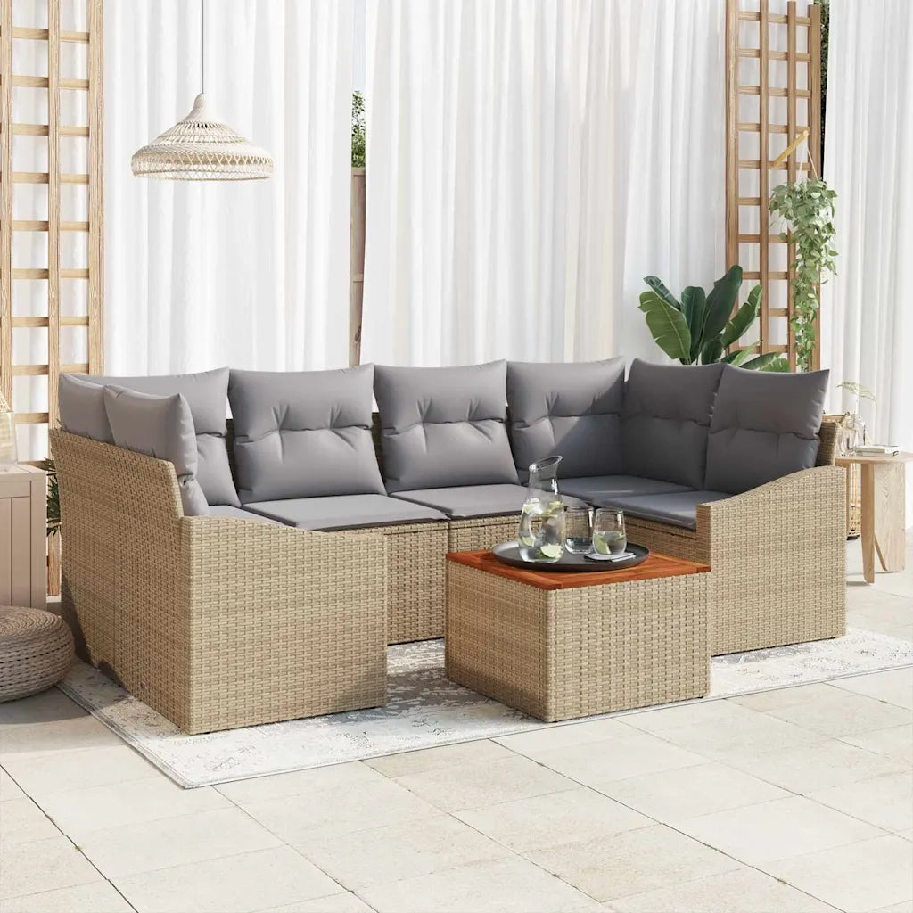 Set Divano da Giardino con cuscino 7 pcs Beige polyrattan