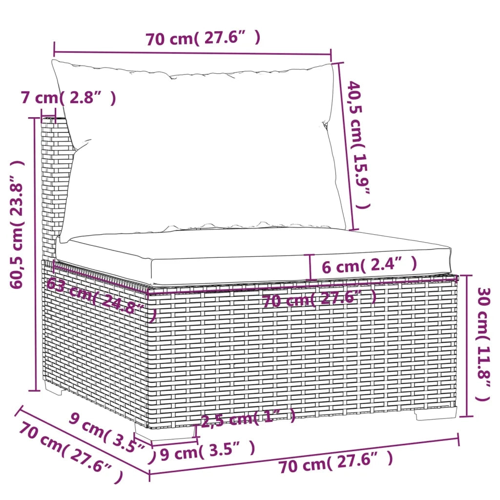 Divano a 3 Posti con Cuscini-Sofa 3 Posti con Cuscini in Polyrattan Grigio