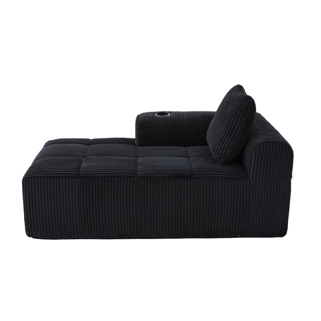 Divano compatto in corduroy con portaoggetti laterale e portabicchieri, dimensioni 158x93x61 cm, resistente e confortevole