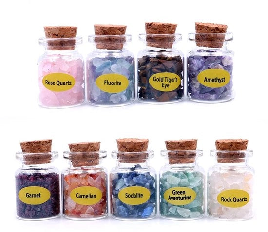 Set di 9 Mini Flessi di Cristallo - Pietre di Luce - Pietre di Stabilizzazione - Decorazione per Meditazione - Balanciamento - Cristalli di Guarigione