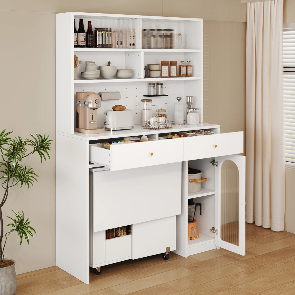 Mobile da cucina con piano di lavoro 2 cassetti ripiano regolabile ganci e vani aperti in MDF bianco