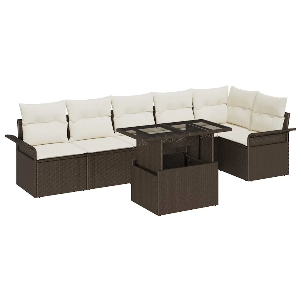 Set Divano da Giardino con cuscino 7 pcs Marrone Poly Rattan