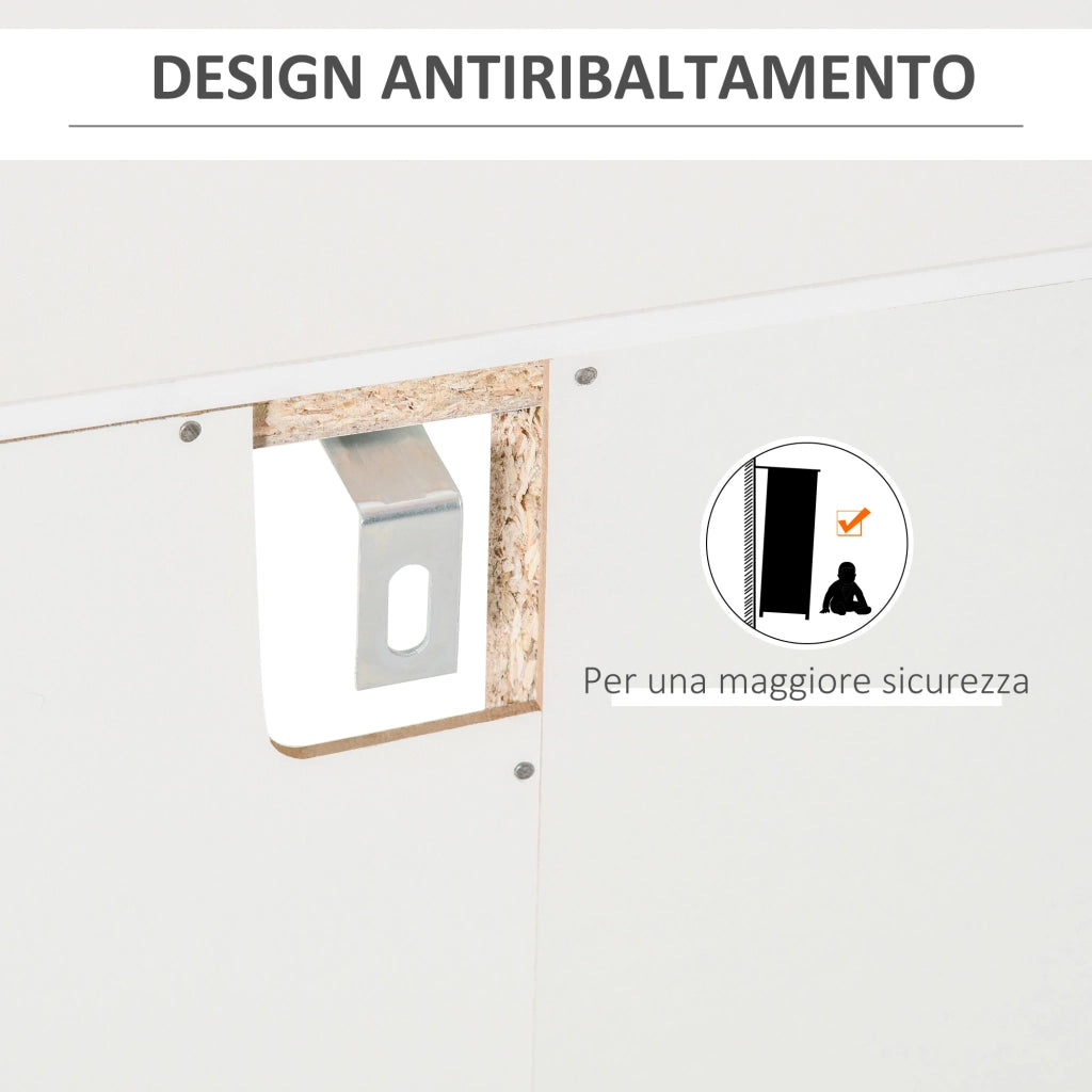 Mobiletto Portabottiglie per Vino con Porta Calici e Armadietto, Cantinetta 20 Bottiglie Bianco, Robusto per Casa, 80x36x85 cm