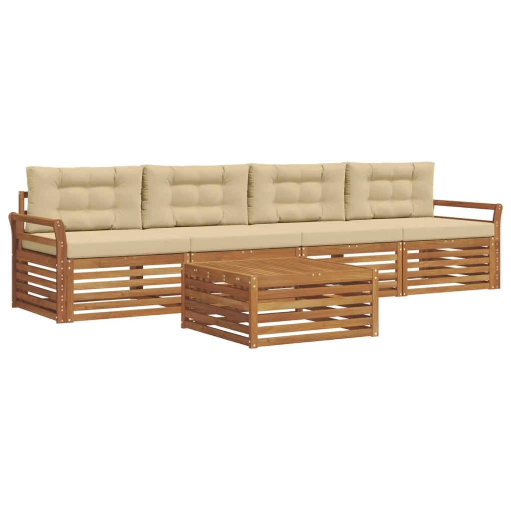 Set di divani da esterno con cuscino 5 pcs Naturale e Beige 3372983