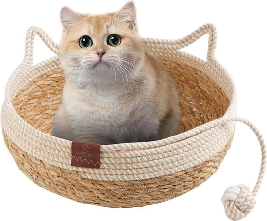 Casa per gatti in rotanghiera a forma di cesta per animali domestici manuale