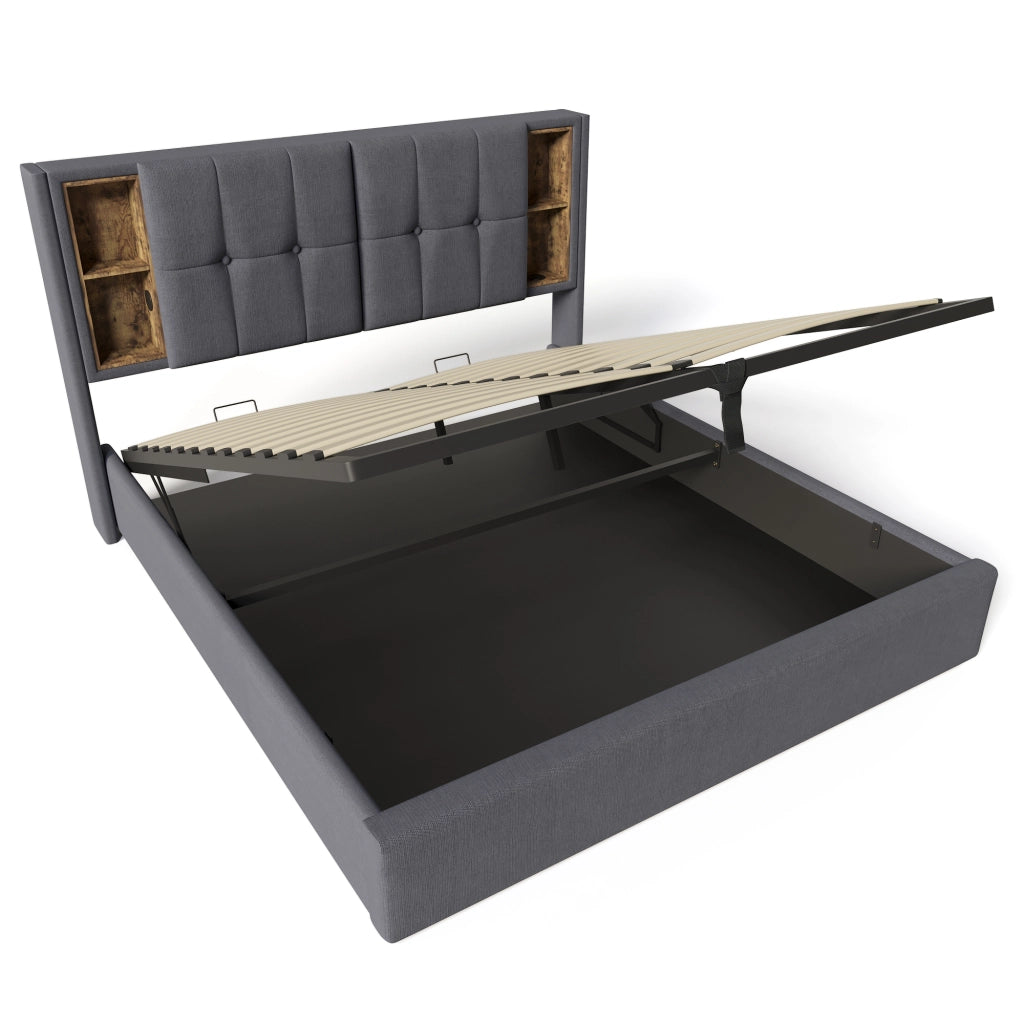 Letto matrimoniale imbottito 140x200 cm grigio
