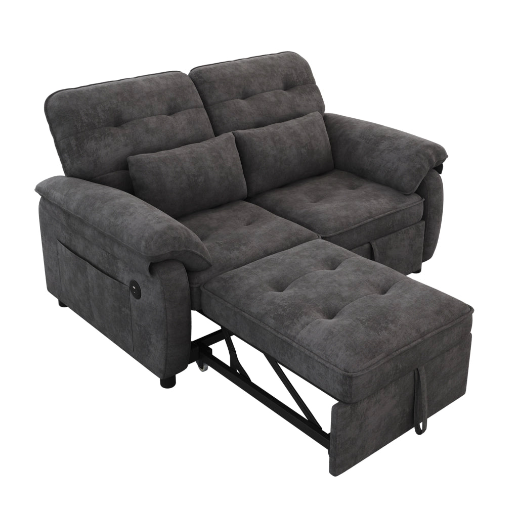 Divano letto 3 in 1 in tessuto Chenille grigio con due cuscini e schienale regolabile