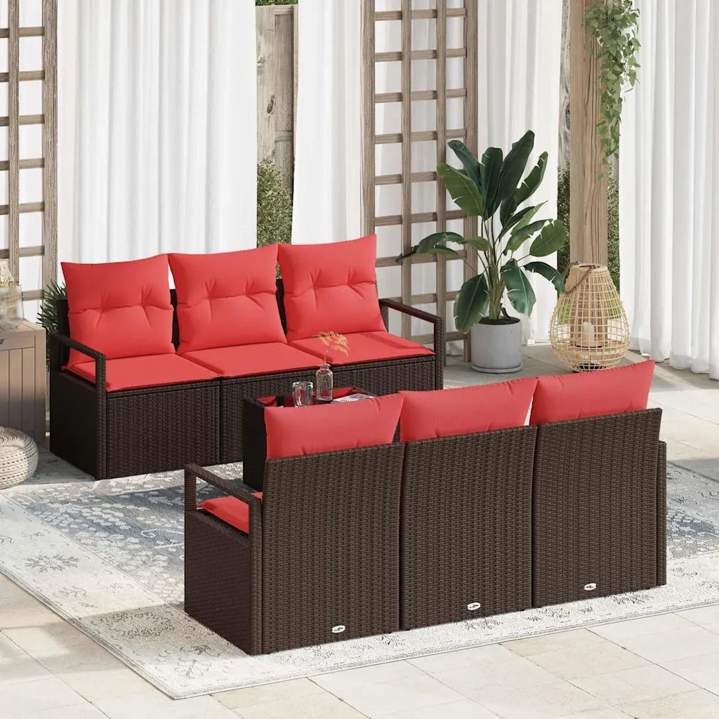 Set Divano da Giardino 7 pcs Beige e Rosso polyrattan 3354943