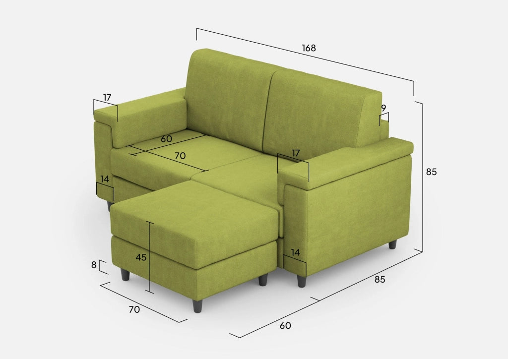 Divano 2 Posti con Pouf 168x145x85 cm Marrak in Tessuto Verde
