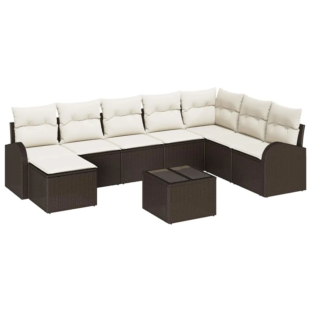 Set di divani con cuscino 9 pcs Marrone e bianco polyrattan