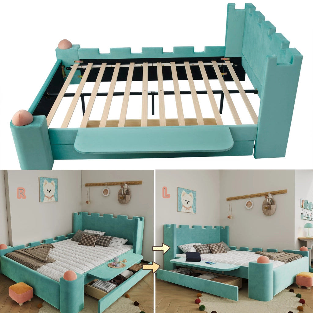 letto matrimoniale legno e tessuto blaugreen 140x200 cm