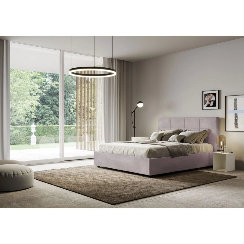 Letto imbottito Piazza e mezzo 130x200 cm Mika - Contenitore,Glicine,Microfibra