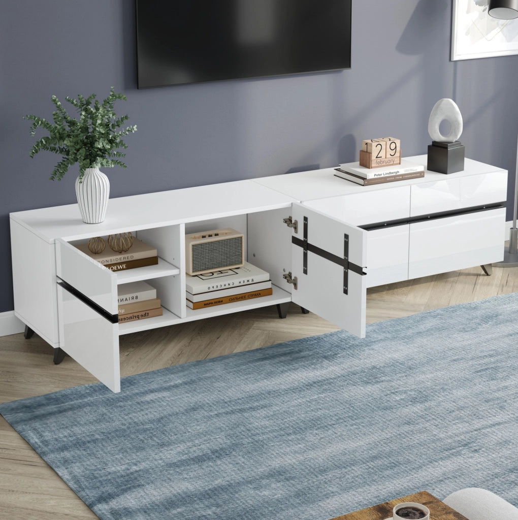 Mobile TV 180x40x49 cm bianco MDF con 4 vani e ripiani regolabili