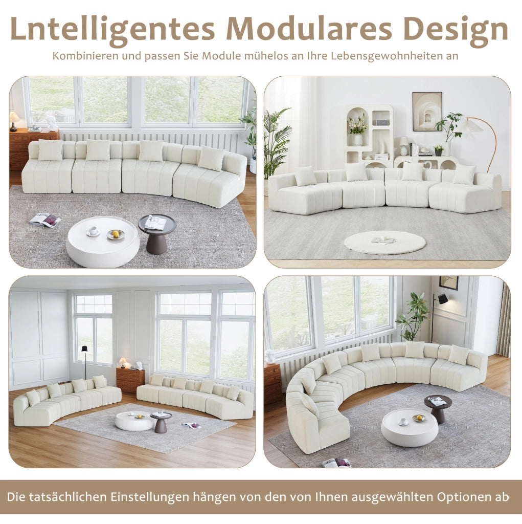 Divano modulare in chenille beige con design a tasti