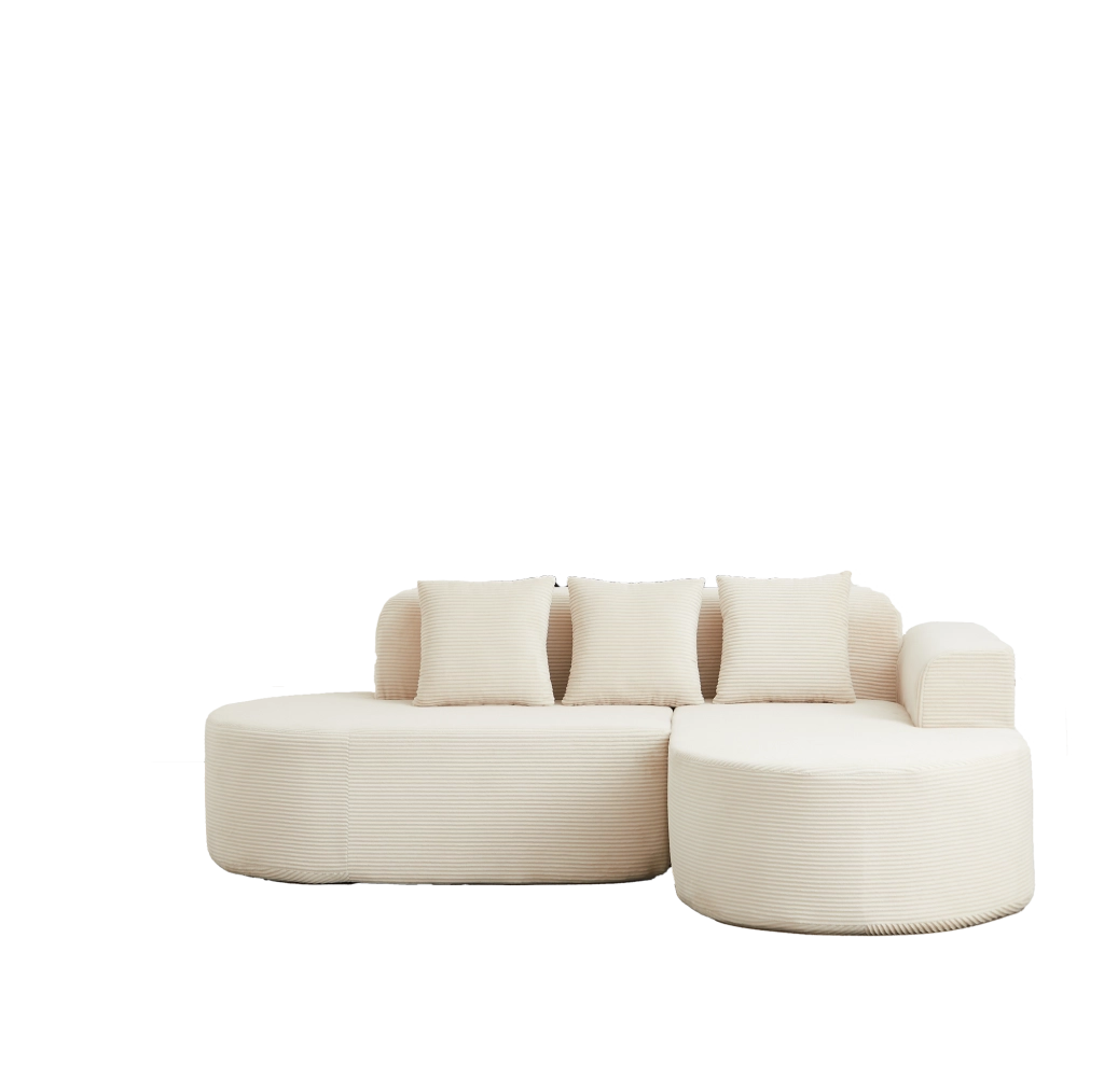 Divano angolare a L in velluto a coste beige con chaise longue HOMVRA