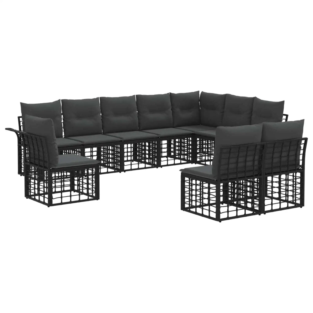 Set di divani da esterno 10 pz Nero e Grigio scuro Poliestere 3437707