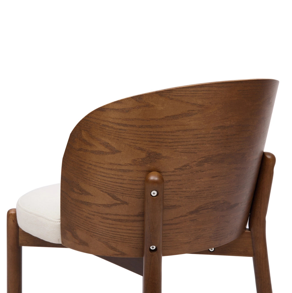 Set di 4 sedie da pranzo con struttura in legno massello e rivestimento in lino noce