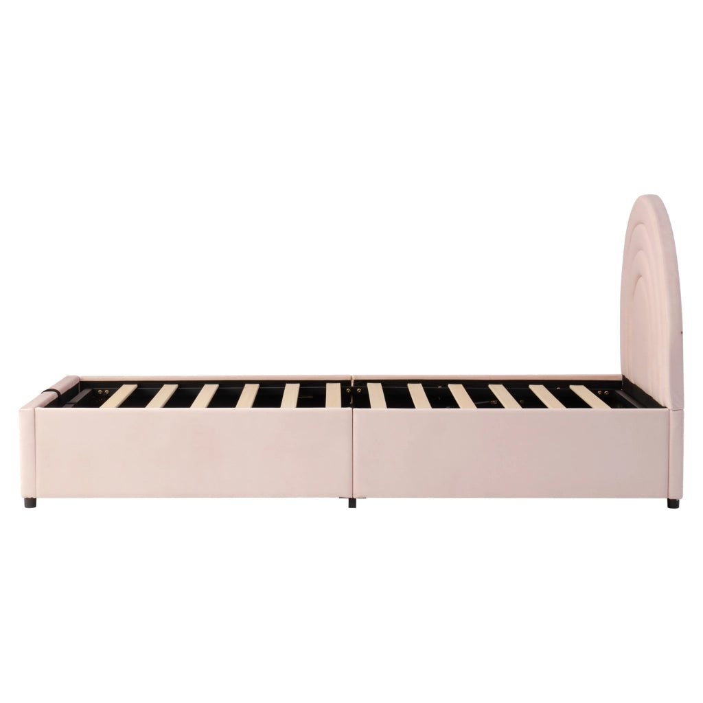 Letto contenitore 90 × 200 cm con sollevamento idraulico testiera imbottita rivestito in velluto rosa