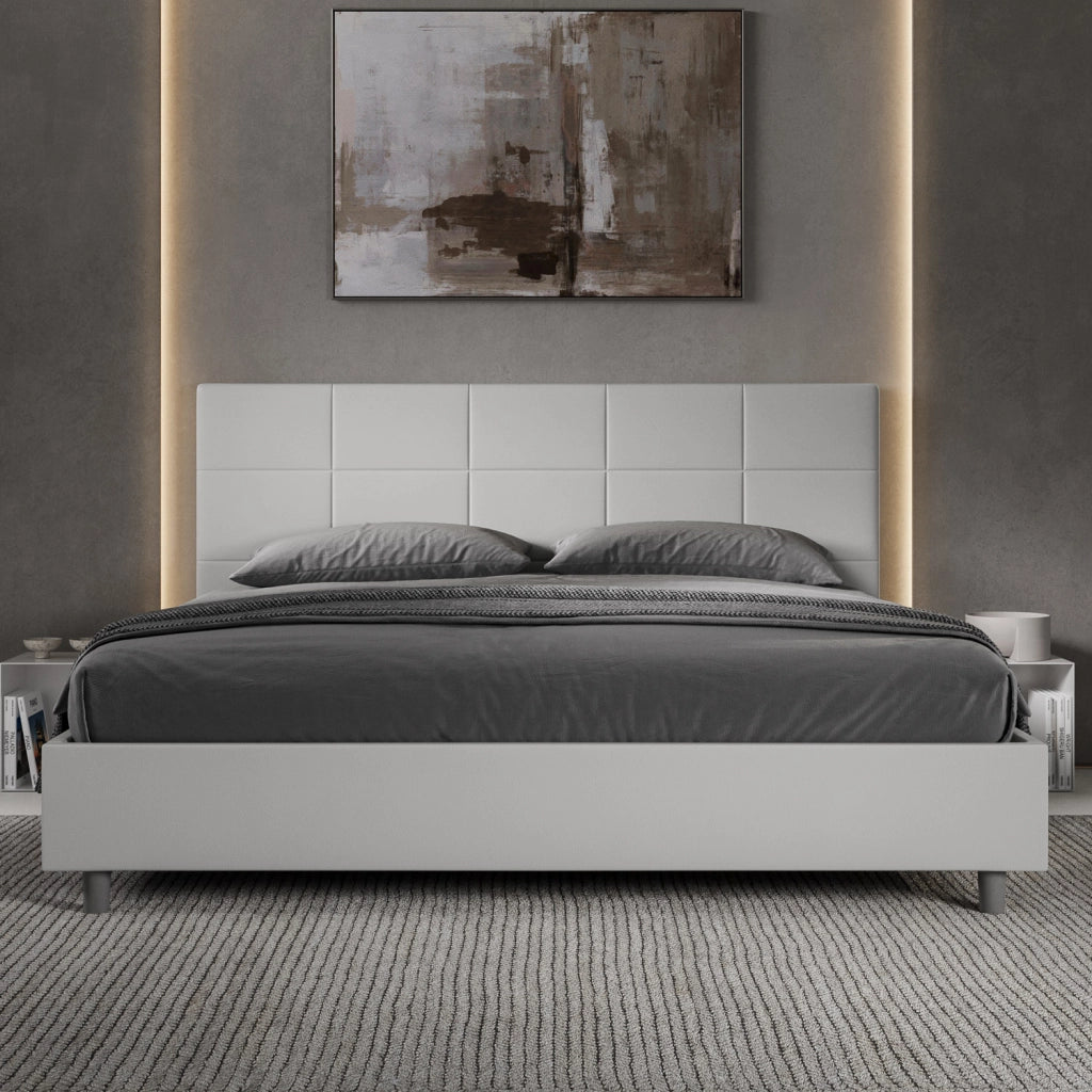BS COM Letto matrimoniale king size con rete imbottito 200x200 similpelle bianco
