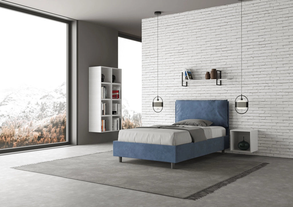 Letto 1 Piazza E Mezzo 110x190 cm con Rete Imbottito in Microfibra Antea Large Blu