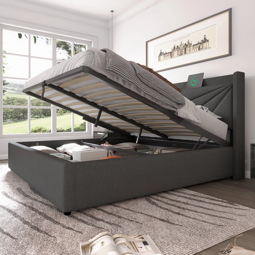 letto imbottito cotone lino grigio 180x200 cm