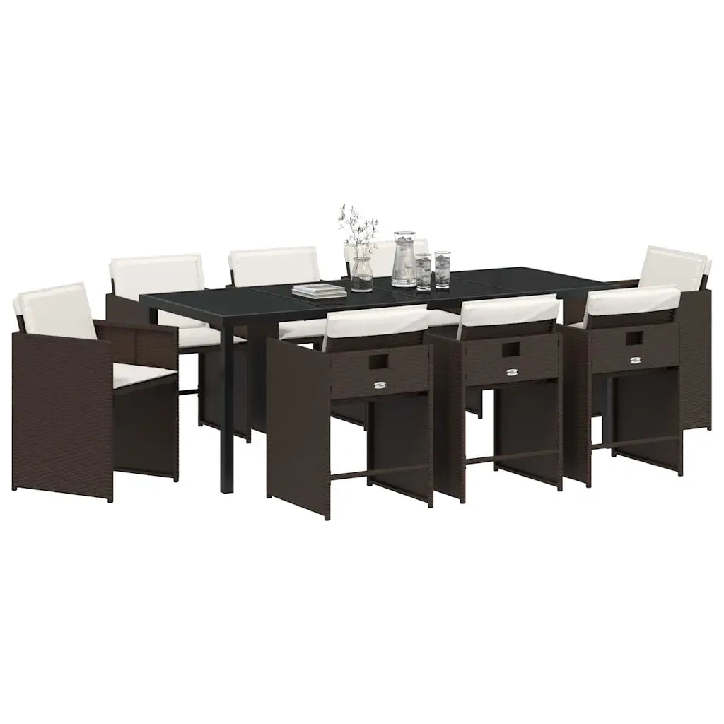 Set da Pranzo per Giardino con cuscino 9 pcs Marrone polyrattan 3379987